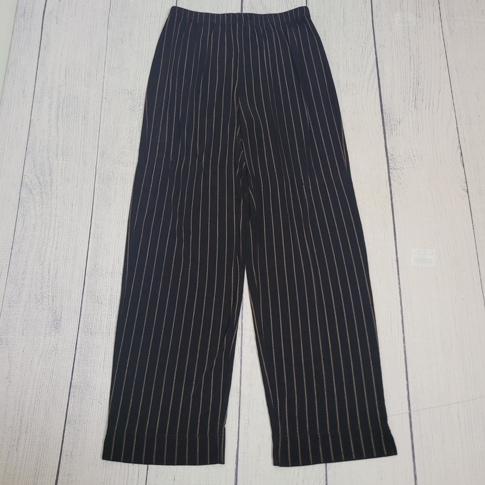 Chico's Size 1 Medium Pinstripe Pull On Pants Womens Black Tan Slinky Knit